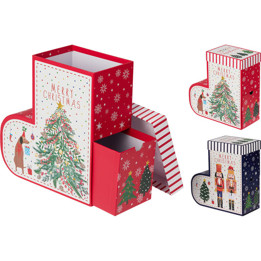 Christmas Boot Shaped Gift Box with Drawers 2x Assorted Designs