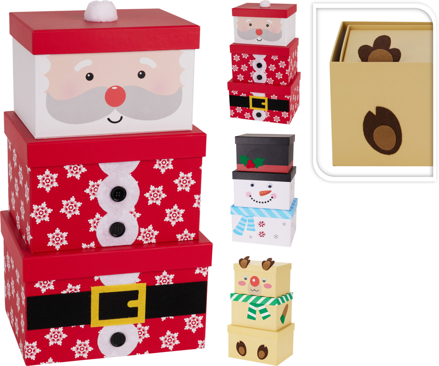 Christmas Gift Box Set of 3 Santa Snowman Reindeer Assorted Designs
