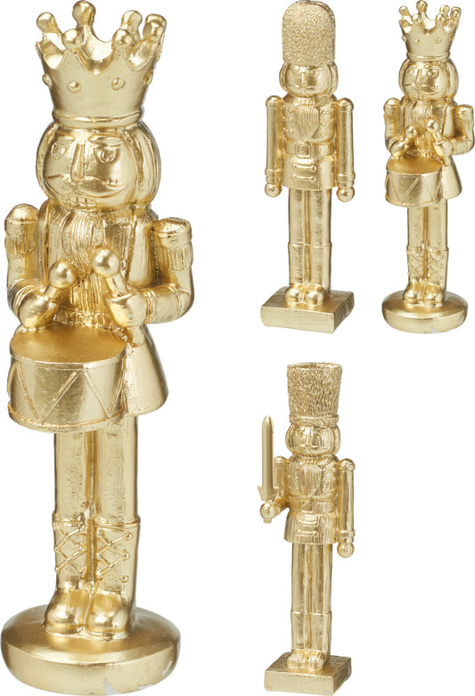 Set of 3 Assorted Gold Christmas Nutcracker Figurines Polyresin