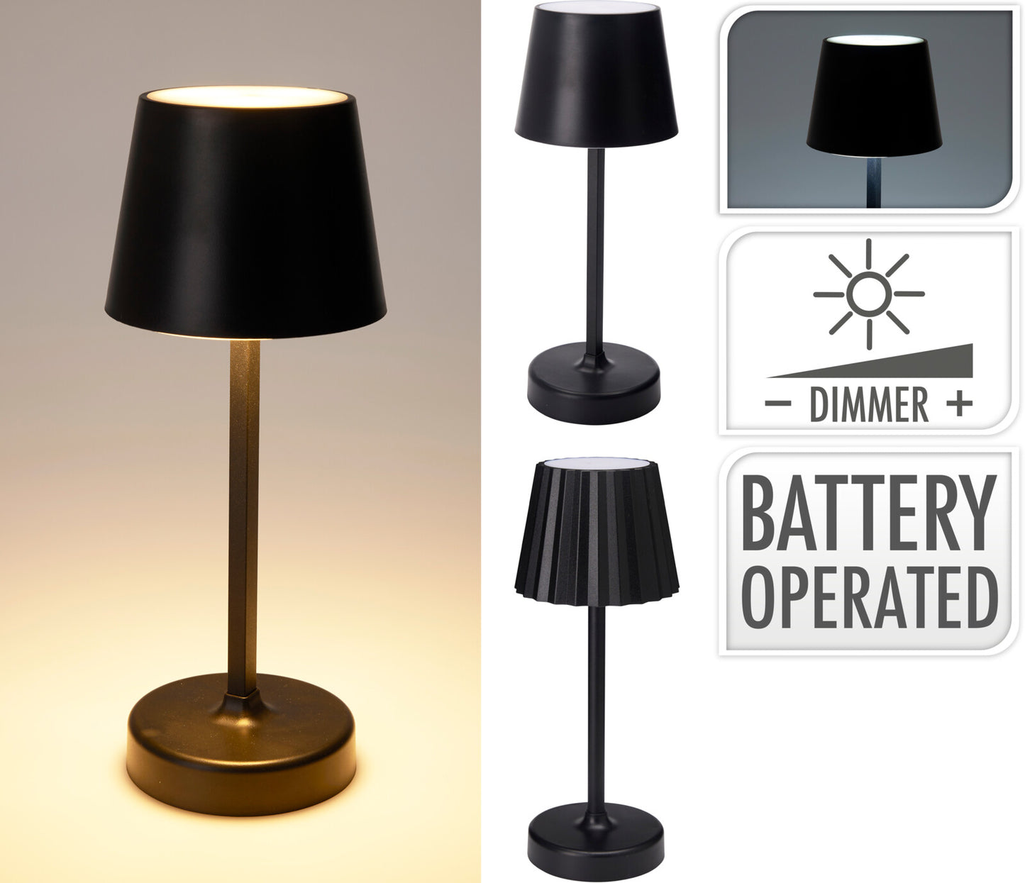 Battery Operated LED Table Lamp with Dimmer Black