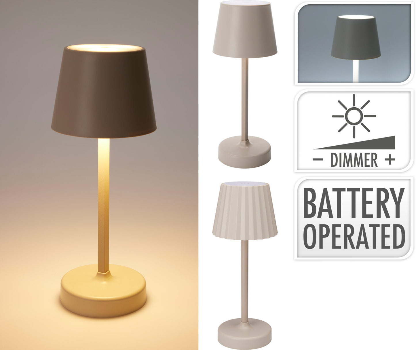 Battery Operated LED Table Lamp with Dimmer Cream