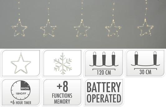 Assorted Christmas Curtain Lights Warm White Micro LEDs Battery Operated with Timer