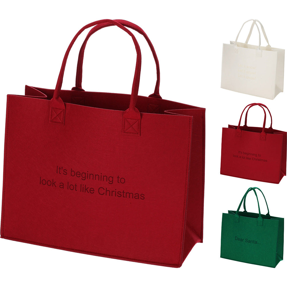 Winter Christmas Tote Felt 44x34cm Three Assorted Designs