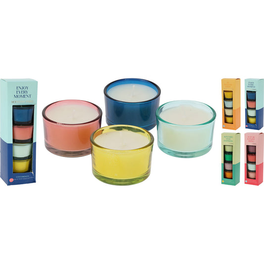 Set of 4 Assorted Scented Candles in Colourful Glass with Gift Set