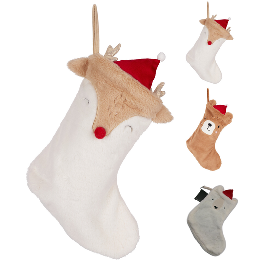 Christmas Stocking Animal Design 40x22cm 3x Assorted Designs