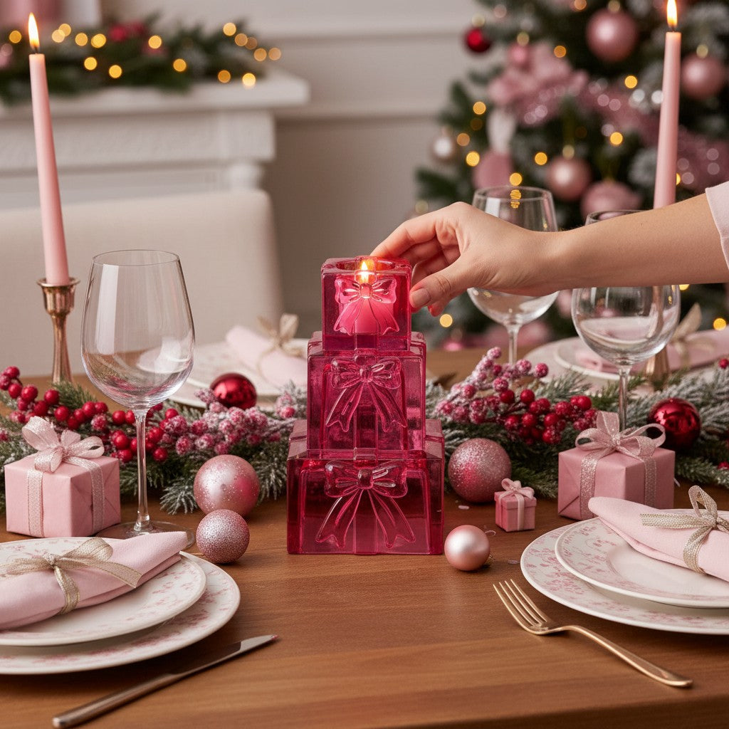 Stacked Presents Shaped Candlestick Holder - 3 Colours Available